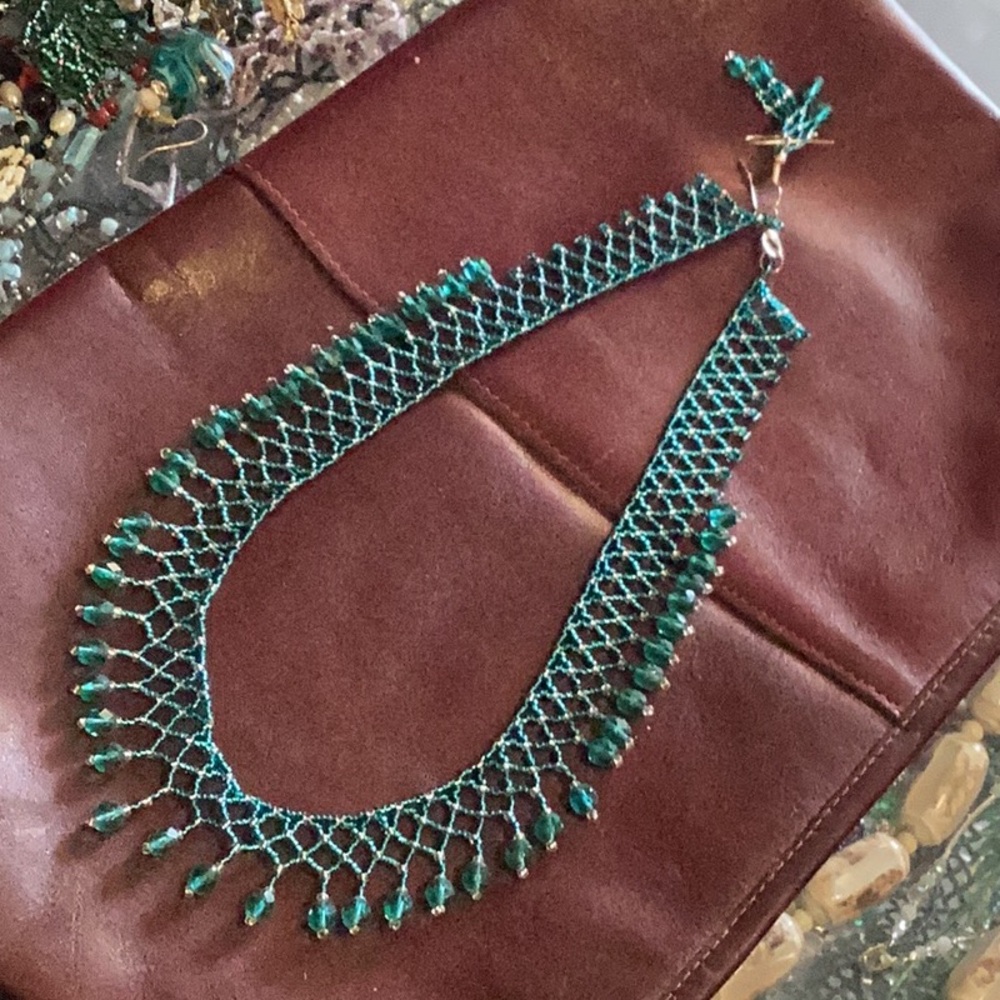 Handmade beaded necklace and earring set new